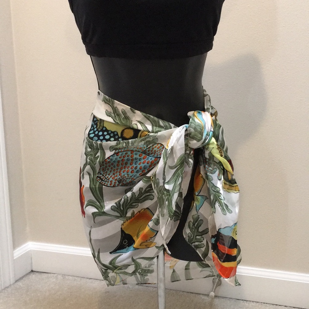 Swimsuit sarong skirt once Sz tropical fish print